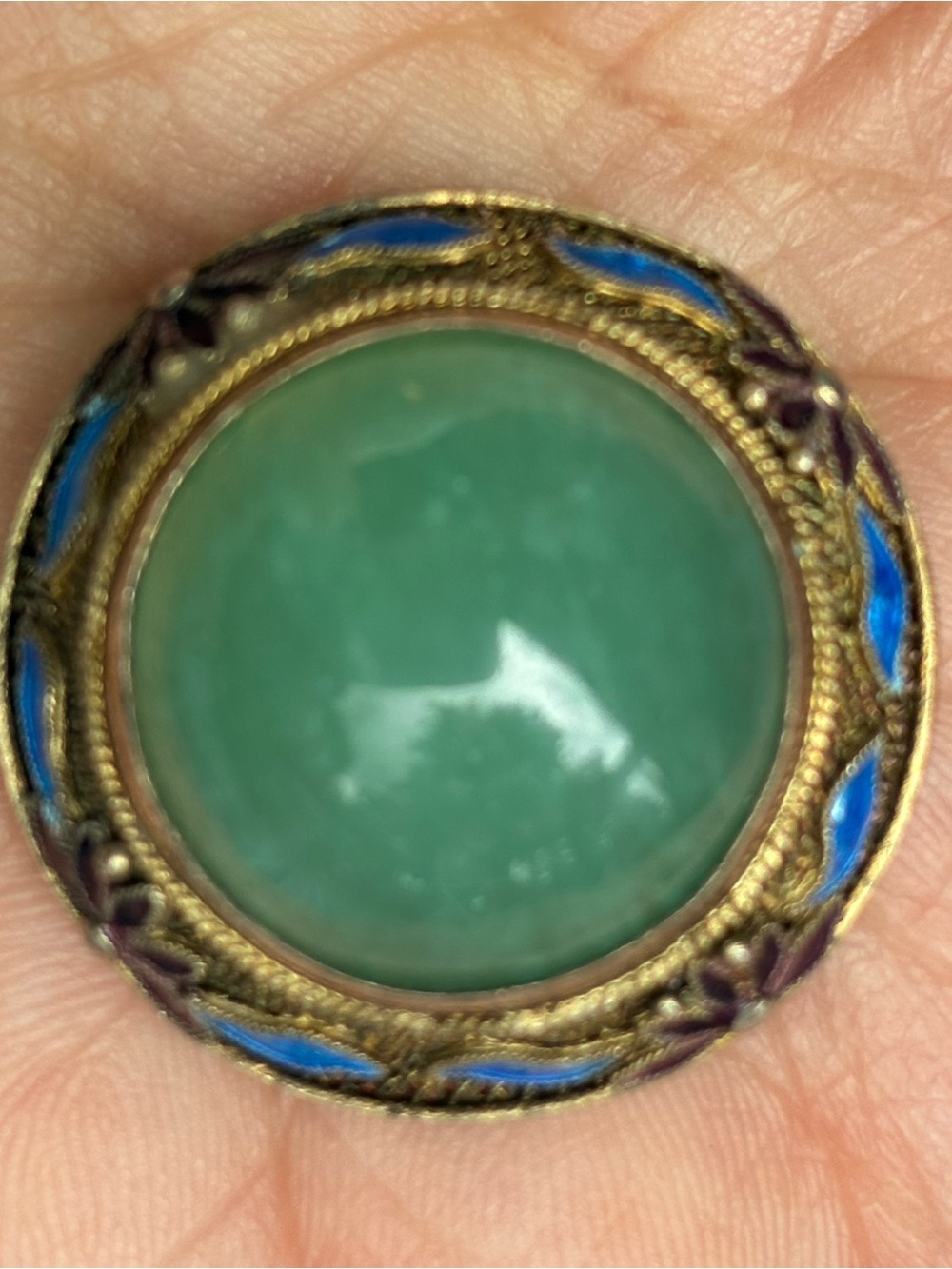 Green Cabochon Enamel Brooch with Gold-Tone Frame - Women Jewelry